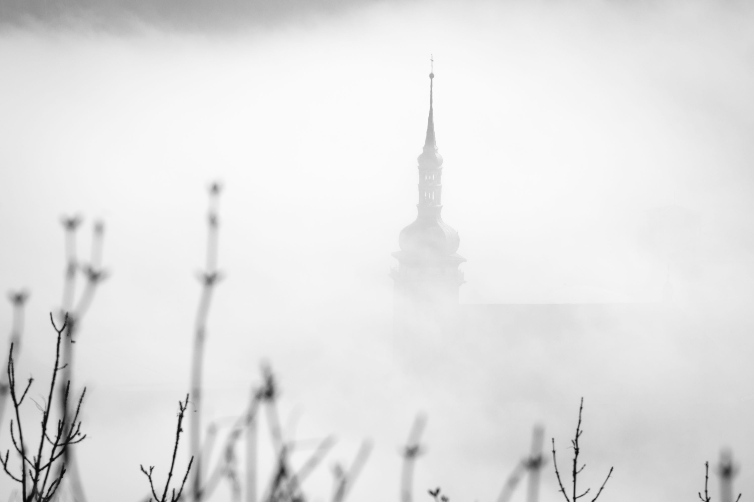 church in the fog