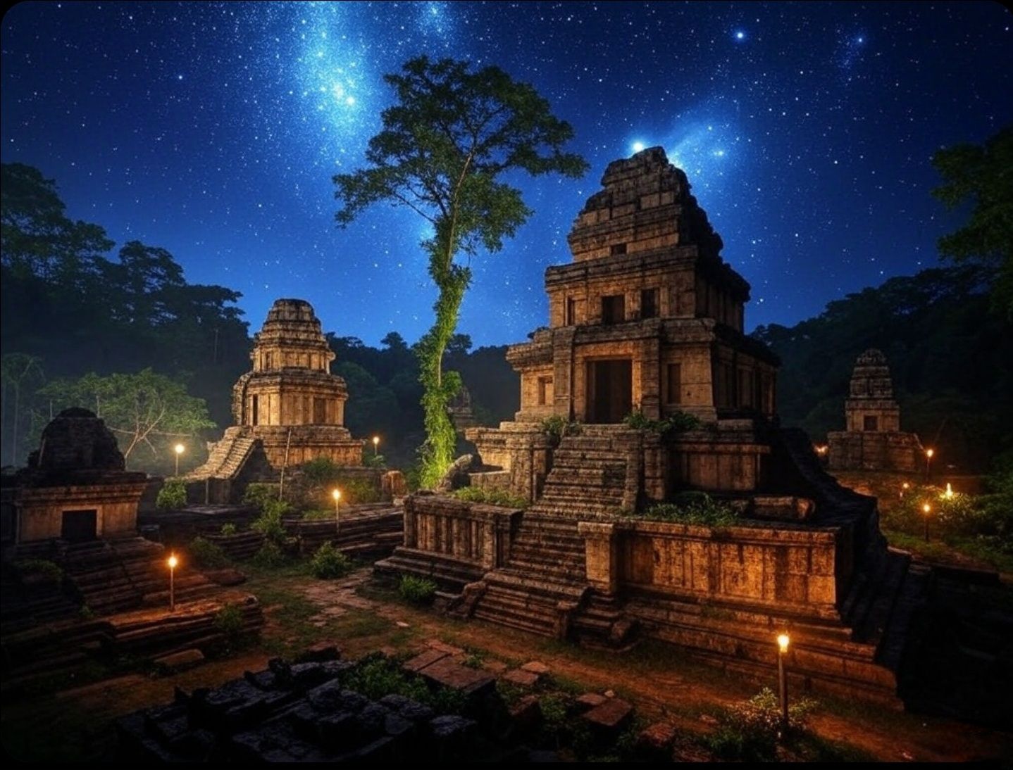 Temple under the starry sky