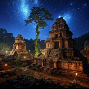 Temple under the starry sky