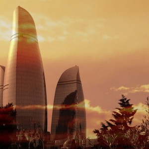 Baku.Flame Towers.Looking out of the window